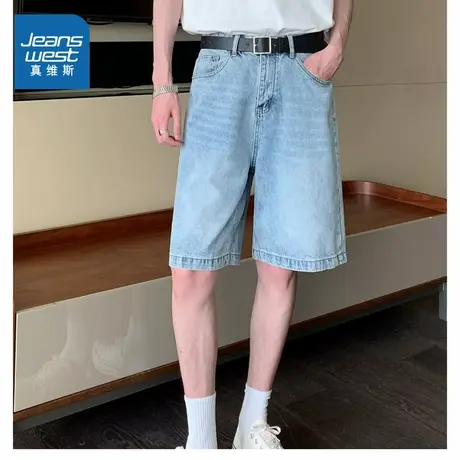 KF真维斯男装2025夏季新款 男士水洗做旧百搭显瘦直筒牛仔短裤商品大图