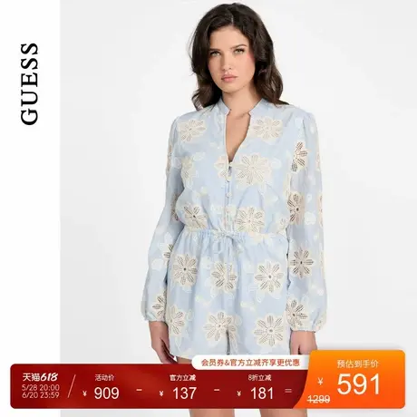 GUESS 25年新款夏季女士田园风V领收腰镂空连体衣-W5YD91WHEO0商品大图