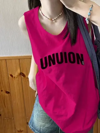 美式复古纯棉吊带坎肩背心无袖t恤女夏设计感小众外穿篮球服上衣图片