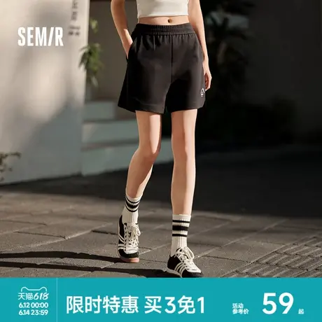 森马休闲裤女刺绣开叉直筒裤简约运动风夏季宽松质感短裤女生百搭商品大图