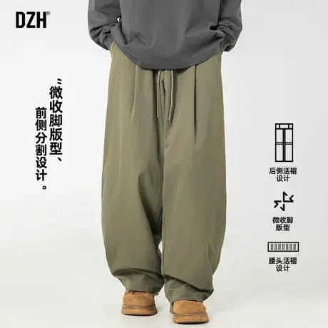 男士松紧腰直筒休闲裤男春季2025新款日系复古裤子阔腿裤长裤男款商品大图