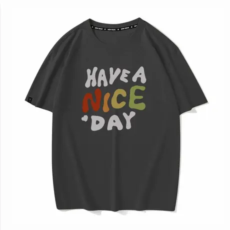 秀洛have a nice day字母夏季短袖t恤男宽松纯棉潮牌情侣装黑色商品大图