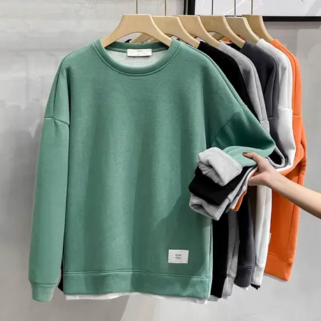 假两件卫衣男秋冬款2023新款潮ins秋冬季加绒保暖圆领假男士外套商品大图