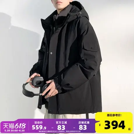 唐狮2024冬季情侣羽绒服男女连帽短款假两件工装冲锋少年外套上衣商品大图