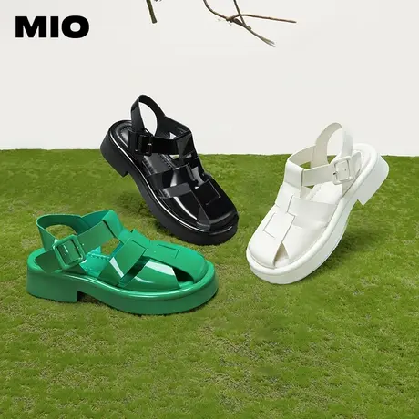 MIO米奥春夏女鞋编织厚底显高镂空仙女皮凉鞋猪笼鞋罗马鞋凉鞋图片