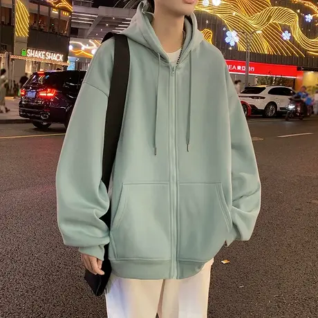 拉链开衫重磅连帽卫衣男春秋款港风宽松运动休闲美式ins潮牌外套商品大图