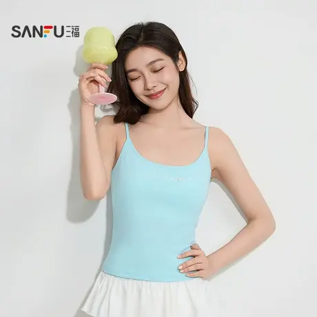 三福女夏季植绒英文吊带带杯背心 甜酷修身时尚外穿上衣503798商品大图