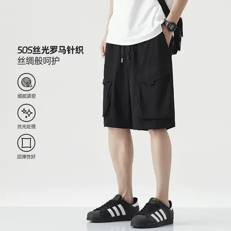 hansca日系多口袋工装短裤男2025夏季丝光罗马布凉感透气五分卫裤商品大图