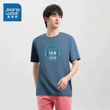 LE真维斯2024夏季新款 男女同款短袖宽松纯棉圆领情侣装T恤上衣商品大图