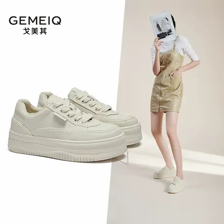 戈美其真皮透气小白鞋女2025春新款韩版百搭增高运动休闲板鞋女款商品大图