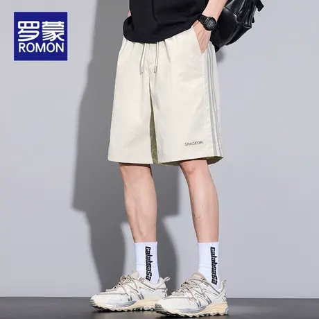 罗蒙冰丝休闲短裤男2025新款夏季美式潮牌宽松五分条纹速干运动裤商品大图