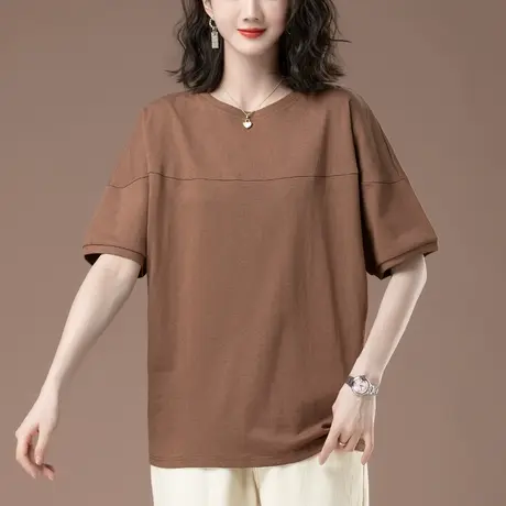 全棉短袖T恤女夏季加肥加大码女装宽松休闲中年妈妈显瘦半袖上衣商品大图