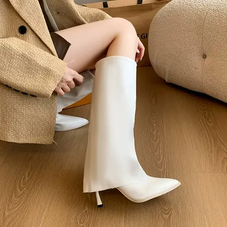 尖头细跟裤管靴女2025年新款秋季不过膝高级长筒靴百搭气质骑士靴商品大图