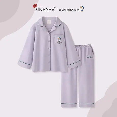 Pinksea睡衣女款新款纯棉长袖春秋A类情侣家居服宽松男士大码套装商品大图