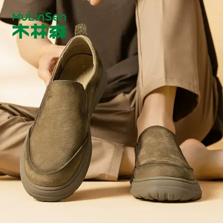 木林森时尚皮鞋男鞋2025新款头层牛皮真皮复古一脚蹬软底商务皮鞋商品大图
