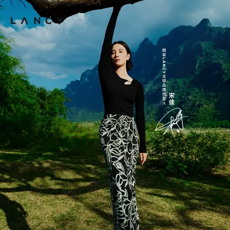 [朗姿奥莱]LANCY/朗姿2024春季新款黑色修身显瘦针织衫女气质高级图片