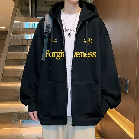 开衫卫衣男春秋季2025新款美式字母宽松上衣大码重磅休闲连帽外套商品大图
