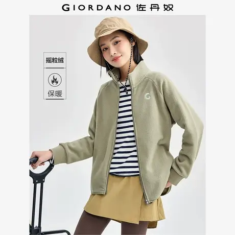 佐丹奴外套女装摇粒绒字母刺绣立领插肩袖针织外套 05374885商品大图