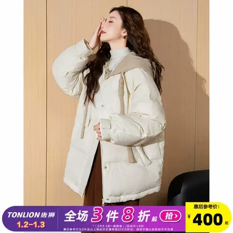 【防水】唐狮2024新款冬装羽绒外套女面包服连帽羽绒服女假两件图片