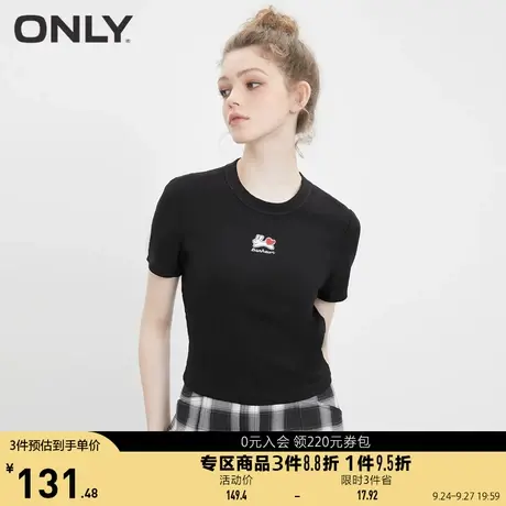 ONLY2023夏季新款休闲百搭字母卡通刺绣短款短袖T恤女商品大图