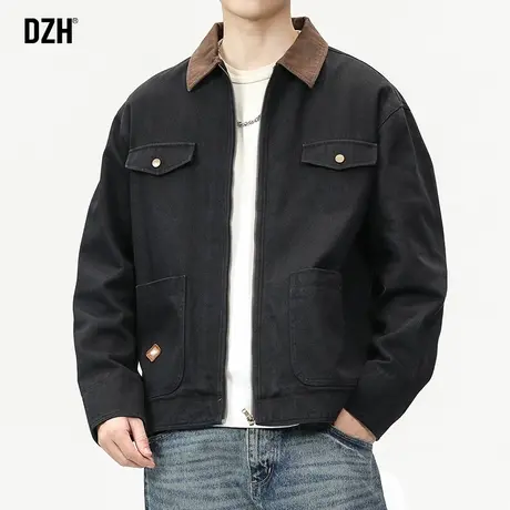 男生黑色外套男翻领秋季男装上衣2023新款飞行员夹克潮牌宽松男装商品大图