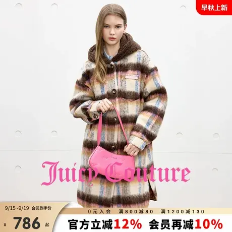 Juicy Couture橘滋外套女2025年秋新款格纹复古连帽宽松毛呢大衣商品大图