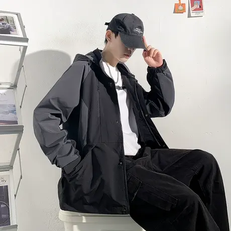 唐狮秋季男款连帽撞色拼接梭织外套休闲百搭户外运动外套时尚TUTA图片