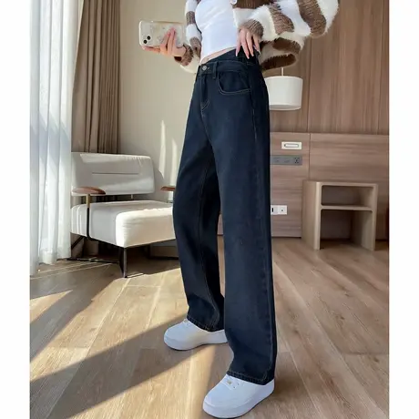 唐狮夏季新款牛仔裤女直筒宽松休闲时尚复古潮流阔腿裤子女WTD图片
