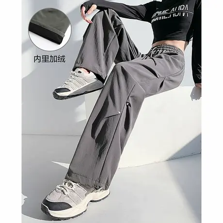 唐狮秋冬季新款女休闲裤加绒阔腿登山裤子黑色显瘦百搭工装裤TD商品大图