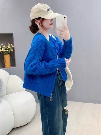 超火小个子复古麻花毛衣开衫女秋冬新款女装宽松外搭长袖针织外套图片