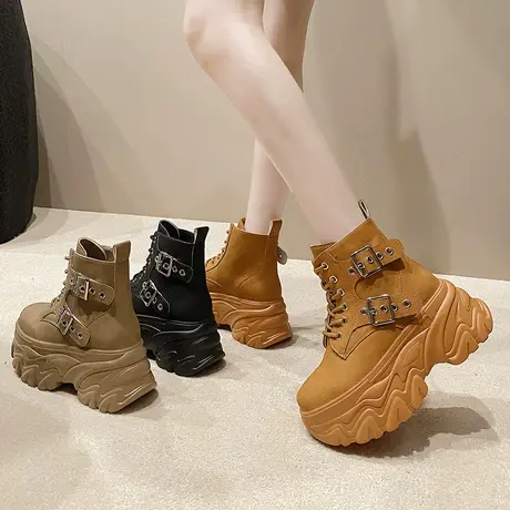 厚底增高小短靴女2023爆款秋冬季高级感炸街小个子靴子女显高时尚商品大图