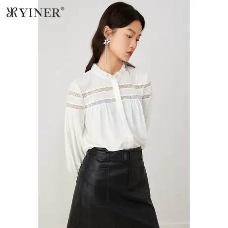 YINER音儿女装2021秋季新款优雅镂空长袖衬衫商品大图