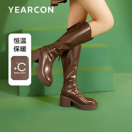 意尔康长筒靴不过膝骑士靴女2023冬新款厚底显瘦加绒高跟高筒靴图片