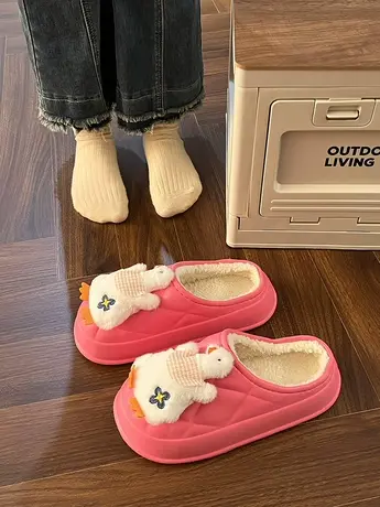 网红拖鞋女2023冬季新款厚底可爱卡通包头半拖鞋毛绒绒鸭子棉拖鞋商品大图