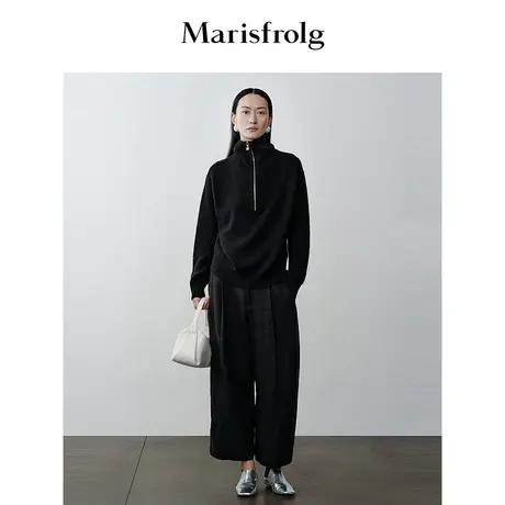 【商场同款】玛丝菲尔2023年黑色法式翻领套头赫本风羊绒针织衫商品大图