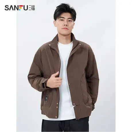 三福美式秋季立领户外冲锋衣男士休闲工装舒适夹克外套男式478569商品大图