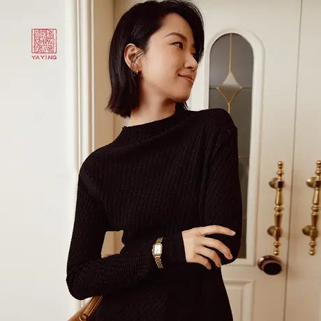 EP雅莹高端系列 美利奴羊毛半高领内搭针织上衣 春商场同款9902A图片