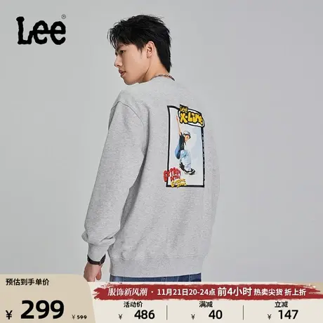 Lee舒适版logo刺绣徽章海报印花圆领男长袖卫衣潮流LMT007111204图片