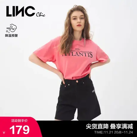 LINCCHIC金羽杰裤子女潮流高腰纯棉阔腿牛仔短裤女S212DS315图片