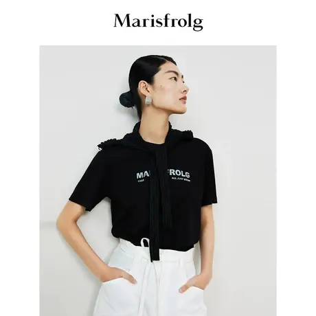 【30周年限定】玛丝菲尔2023年夏季新款小圆领撞色logo短袖T恤女商品大图