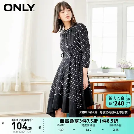 ONLY奥莱夏季复古波点设计感拼接中长款连衣裙女图片