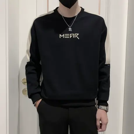 秋季新款2024时尚休闲拼接简约潮牌长袖T恤男士卫衣学生修身外套商品大图