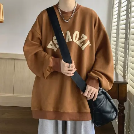 ins潮牌长袖无帽套头圆领春季卫衣男港风发泡印花宽松休闲上衣服商品大图