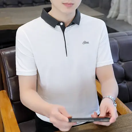 polo衫短袖男夏季潮牌高端翻领T恤半袖潮流修身商务休闲体恤上衣商品大图