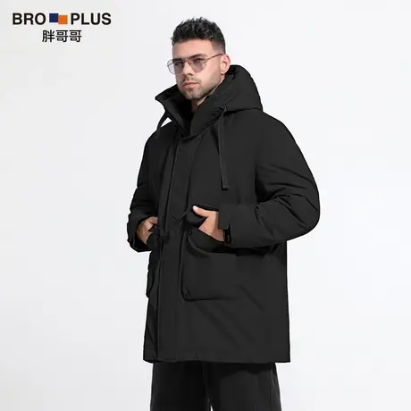 胖哥哥大码羽绒服男中长款加肥加大连帽厚款潮牌外套胖子男装冬季商品大图