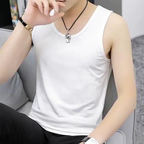 莫代尔棉背心男士纯色白色夏季跨栏健身篮球运动坎肩打底无袖吊带商品大图