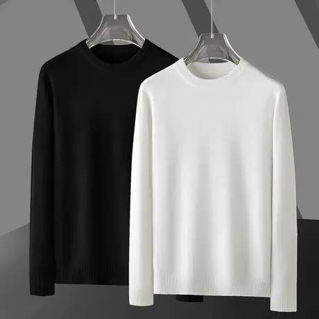 春秋季毛衣男圆领纯色白色打底衫针织衫秋冬季潮流毛线衣内搭毛衫商品大图