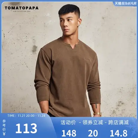 TOMATOPAPA原创秋季美式长袖t恤男美式休闲长袖t恤男士修身针织衫商品大图