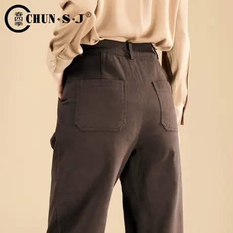 咖啡色工装裤女高腰秋冬休闲哈伦裤2023新款加绒直筒裤子束脚长裤商品大图