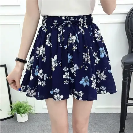 【换购10】时尚春夏雪纺短裤短款阔腿裤高腰松紧腰防走光裙裤系绳商品大图